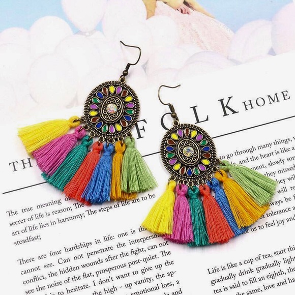 Bohemian Dream Catcher Colorful Tassel Earrings - Picture 3 of 8